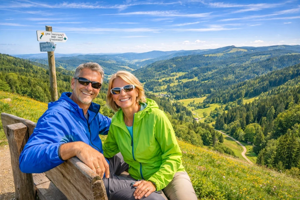 Beste Aussichtspunkte Schwarzwald Todtnauberg am Panoramaweg mit Sitzbank und Fernblick