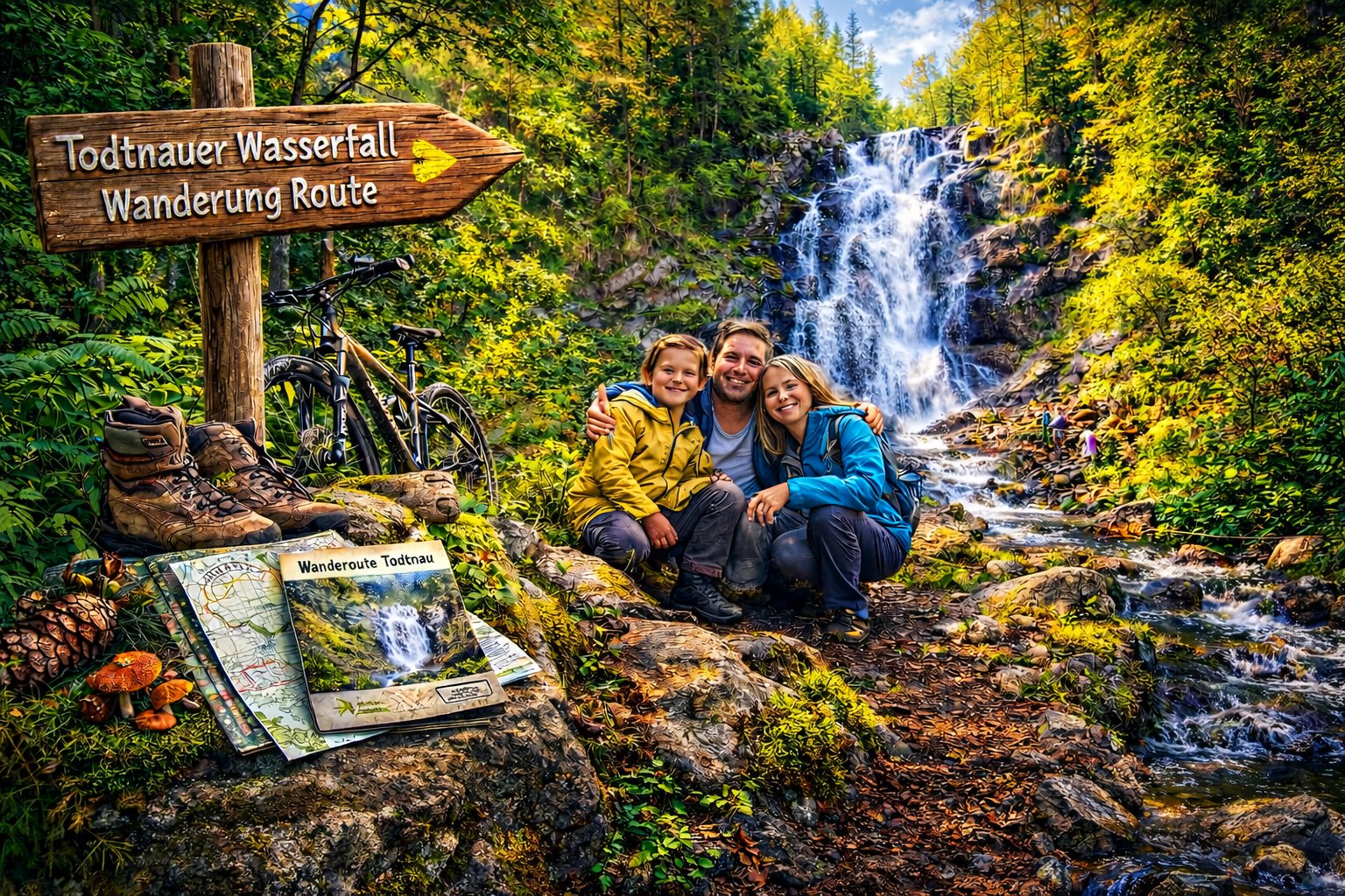 Familie an der Todtnauer Wasserfall Wanderung Route im Schwarzwald