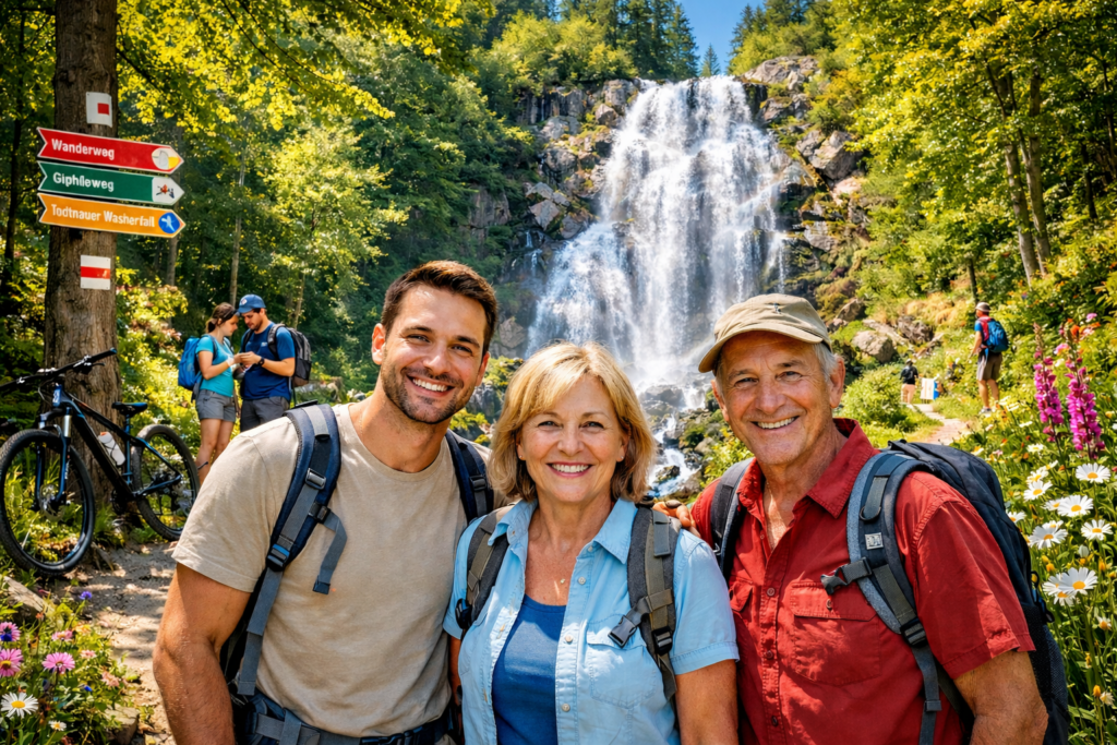 Wanderroute Todtnau mit Blick auf den Todtnauer Wasserfall entlang der beliebten Wasserfall Wanderung Route